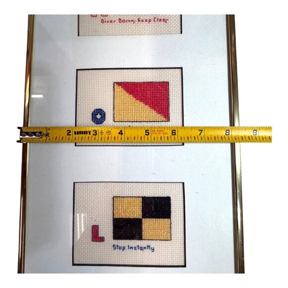 Nautical Signal Flags Embroidery Wall Art In Gold Frame Cross Stitch Beach House - Picture 6 of 9